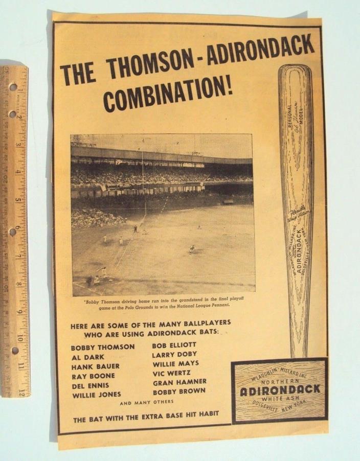 1952 The Thomson Adirondack Combination BASEBALL BAT Advertising Newspaper Page