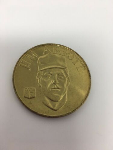 Solid Brass Jim Abbott Baseball Coin MLB Milk Caps Pogs Slammer Vintage 1992