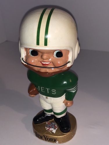 New York Jets 65-66 AFL Earpads Bobble Head Nodder Rare & Near Mint Condition