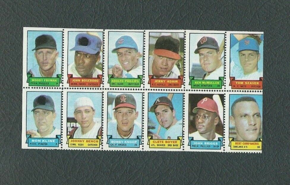 1969 Topps Baseball 12 Stamp Panel Unused JOHNNY BENCH TOM SEAVER J. ROSEBORO