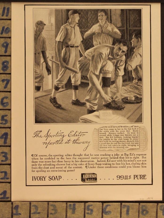 1914 IVORY SOAP BASEBALL LEAGUE BAT STADIUM SPORT GAME VINTAGE ART AD  ZH95