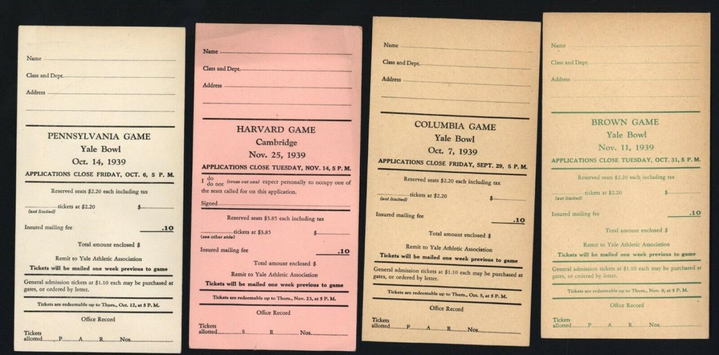 4 ENVELOPES FOR BUYING TICKETS TO COLLEGE FOOTBALL GAMES FROM 1939