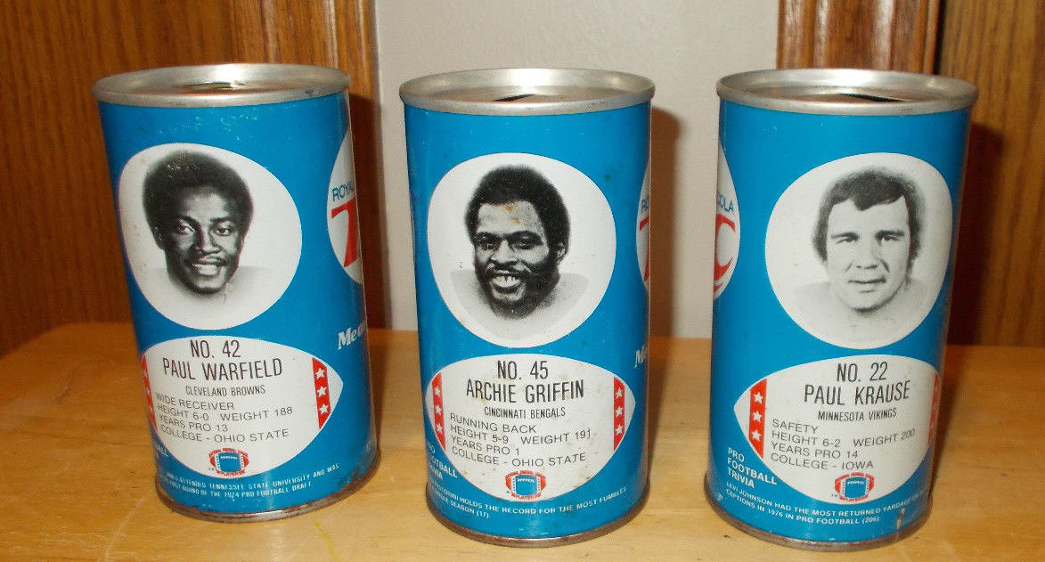 3 VTG 1978 ROYAL CROWN COLA NFL PLAYER CAN TRIVIA KRAUSE, WARFIELD & GRIFFIN