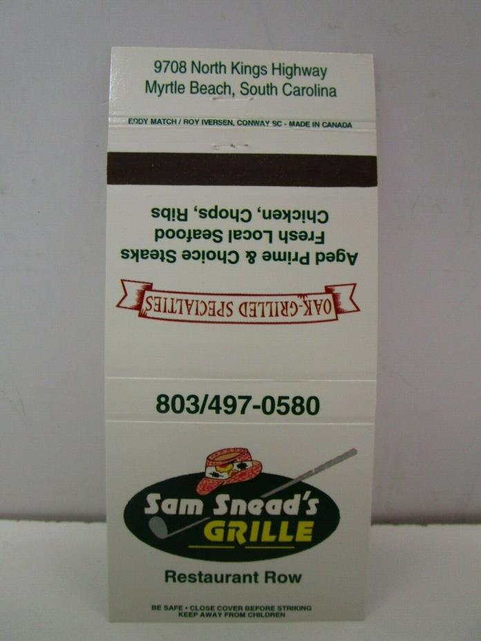 Sam Snead's Grille, Myrtle Beach, South Carolina Matchbook Cover - PGA Golfer