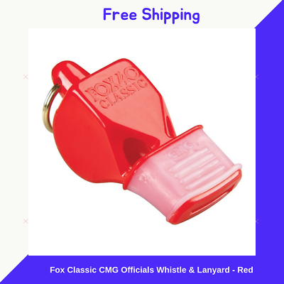 Fox Classic Cushioned Mouth Grip Officials Whistle with Free Lanyard - Red