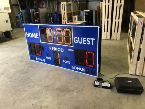 Electronic LED Basketball Scoreboard & Wireless Controller; Blue & White color