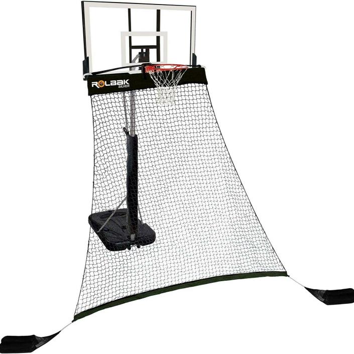 Rolbak Silver Basketball Return Net with 2 Refillable Sand Bags, Webbing Harness