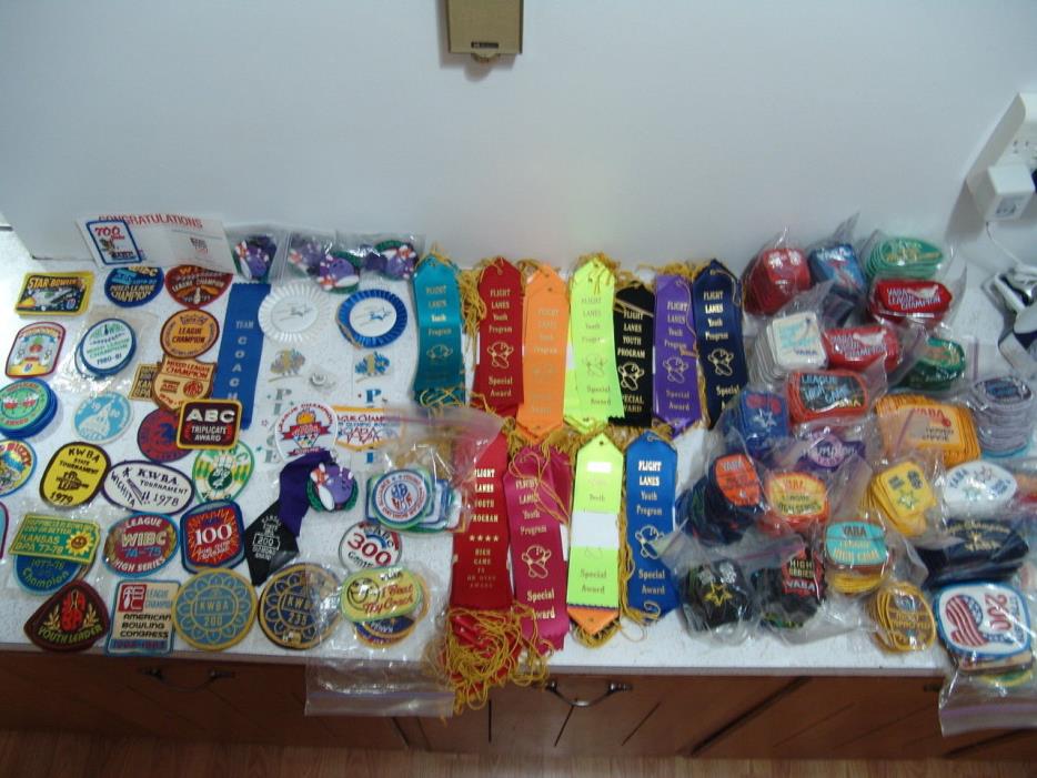 COLLECTION OF BOWLING PATCHES AND RIBBONS, YABA KWBA