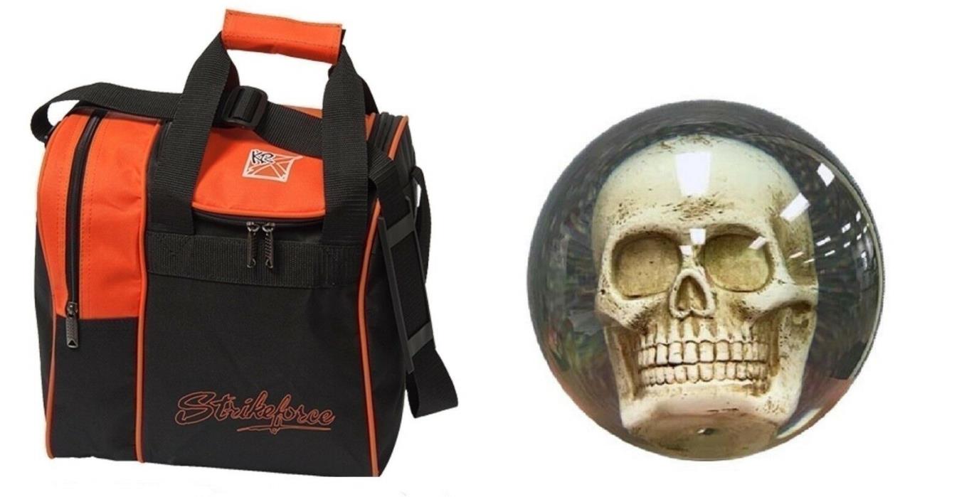 15lb KR Clear SKULL Polyester OTB Bowling Ball & KR Orange 1 Ball Bag