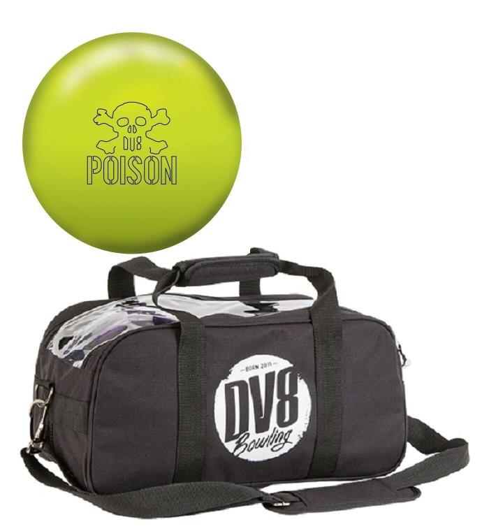 15lb DV8 POISON Solid Reactive Bowling Ball & the Matching DV8 2 Ball Tote