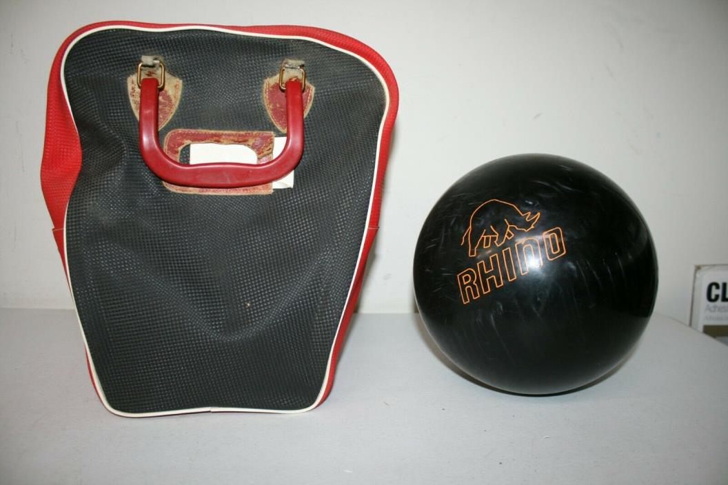 Vintage Brunswick Rhino Black & Orange 15 lbs Bowling Ball and Bag
