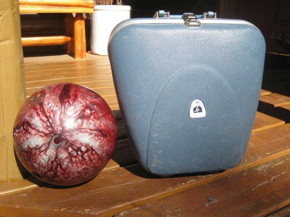 MAXIM IV Ebonite RED Swirl 12 lb Bowling Ball & LEEDS Hard Plastic Blue CASE