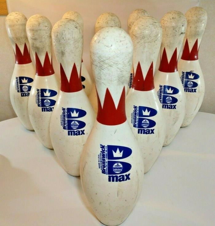 Set-10 Brunswick Max Plastic Coated Crown Bowling Pin USBC Approved Blue & Red