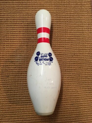 AUTHENTIC AMF HAPPY BIRTHDAY FULL SIZE RED STRIPES BOWLING PIN 15'' TALL
