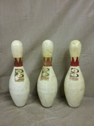 3 Vintage Brunswick Score-King Bowling Pins