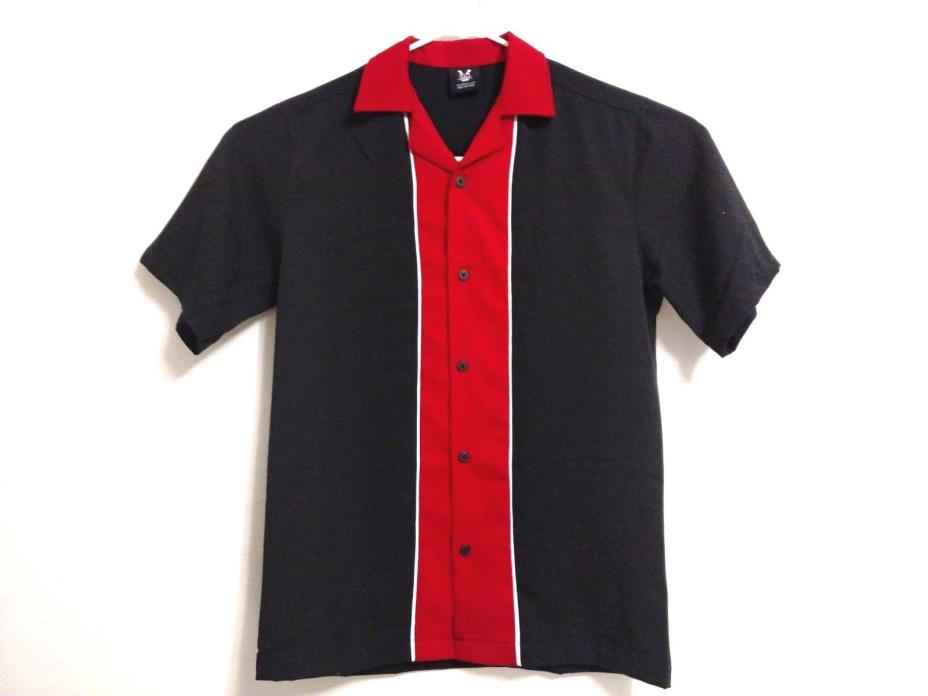 Hilton Retro Bowling Brand Shirt Button Down Bowler Black and Red SMALL