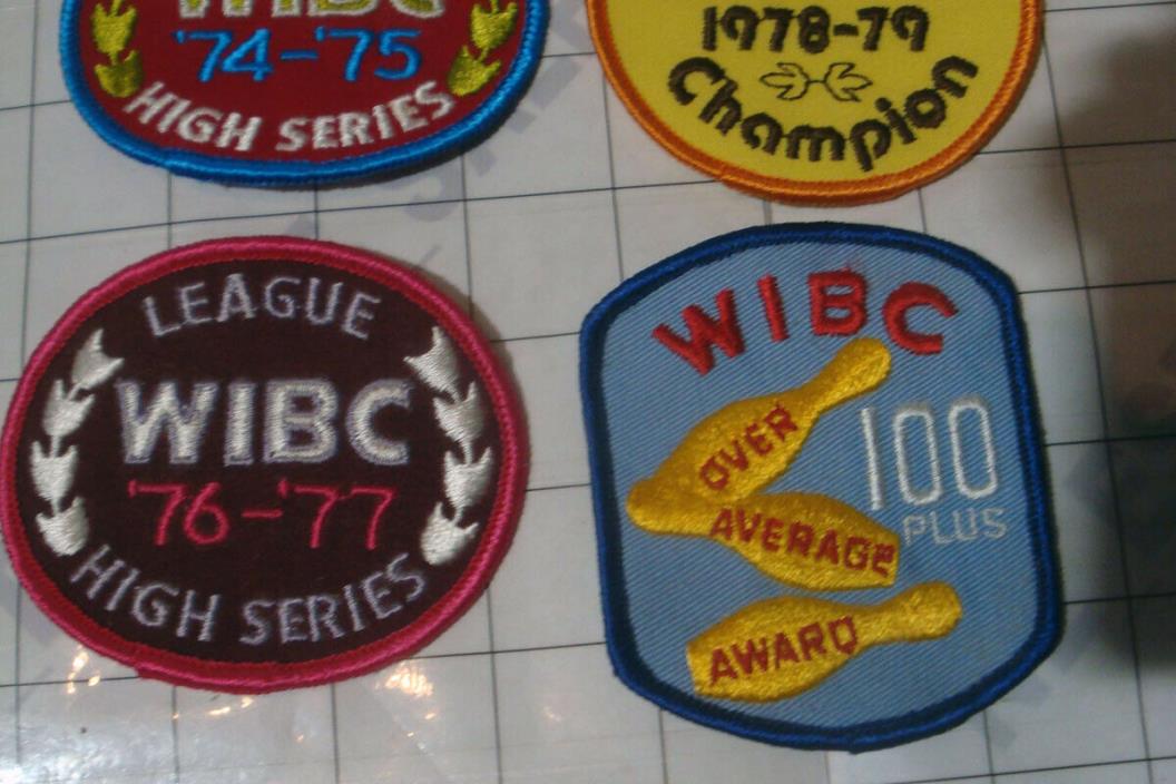 4x vtg WIBC BOWLING LEAGUE bowling cloth patches sew-on iron-on 1970s patch set