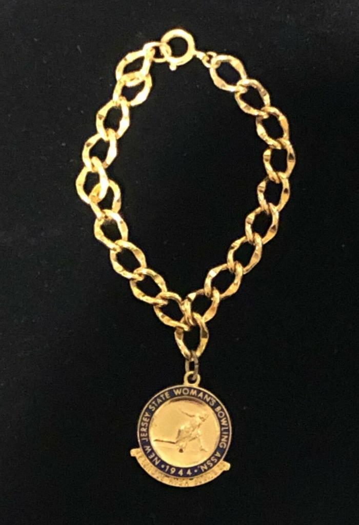 Vintage New Jersey State Women's Bowling Association Charm Bracelet Gold Plated