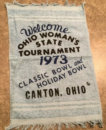 1973 OHIO WOMANS STATE TOURNAMENT BOWLING TOWEL CANTON OHIO CLASSIC HOLIDAY BOWL