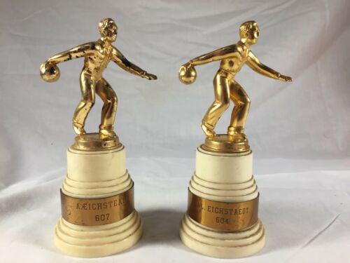 Vintage 1970’s Bowling Trophy Heavy Metal Trophys Topper Man Bowler