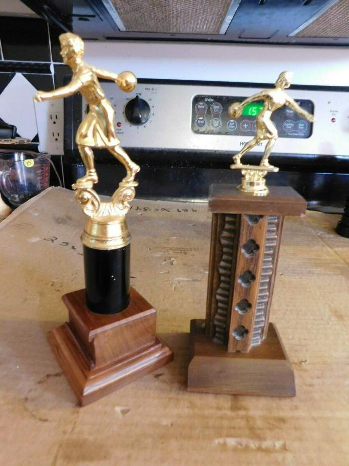 PAIR OF VINTAGE BOWLING TROPHIES W/METAL TOPPERS GROUP #4