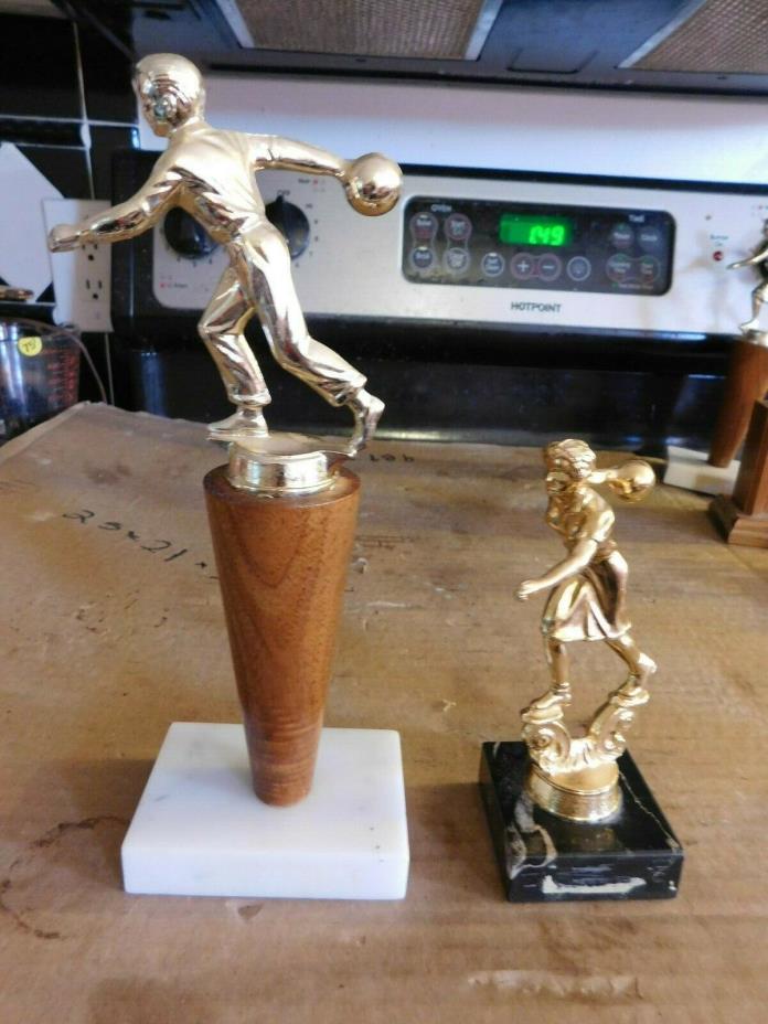PAIR OF MID-CENTURY BOWLING TROPHIES W/METAL TOPPERS GROUP #2