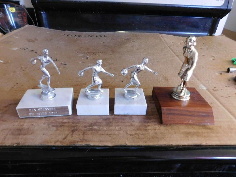 LOT OF FOUR VINTAGE BOWLING TROPHIES W/METAL TOPPERS