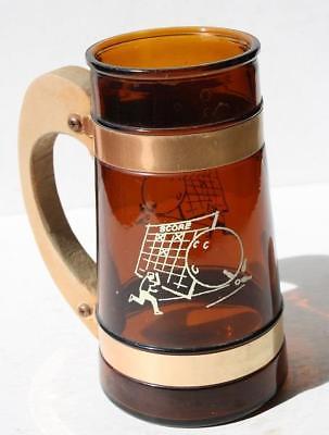 Bowling Siesta Ware Bowling Theme Wooden Handle Amber Glass Mug/Stein-Vintage