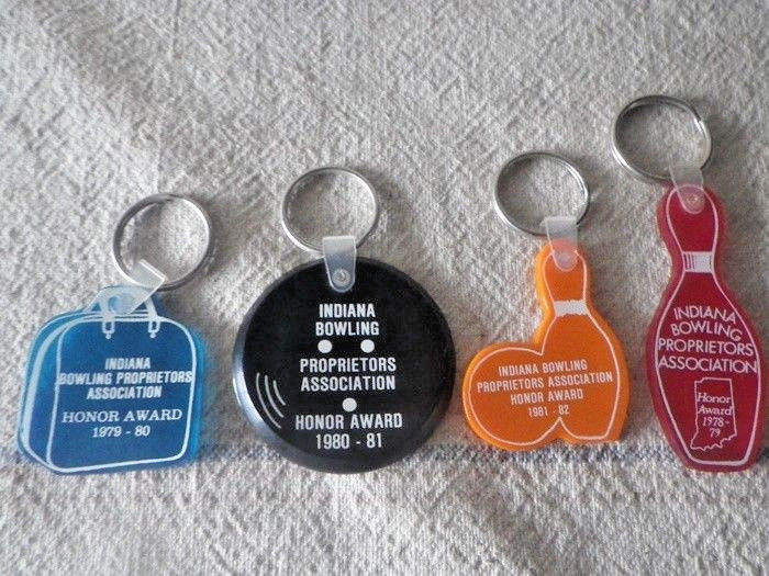 4 Vintage Early 80's Indiana Bowling Association Key FOB FOBs