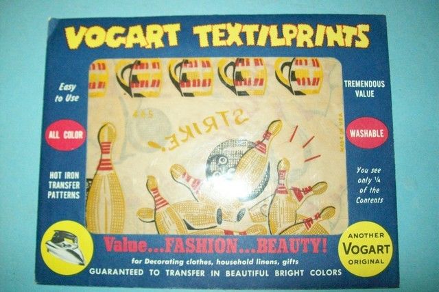 Vintage/Unused 1961 Bowling-Themed iron-on Cloth Decals by Vogart