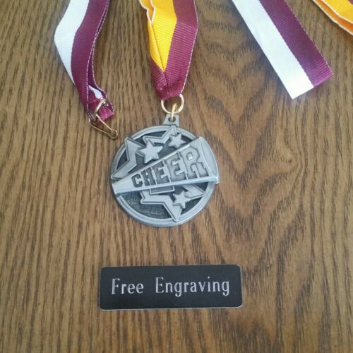 FREE ENGRAVING (PERSONALIZED) Cheerleading Medal Award Maroon Gold White