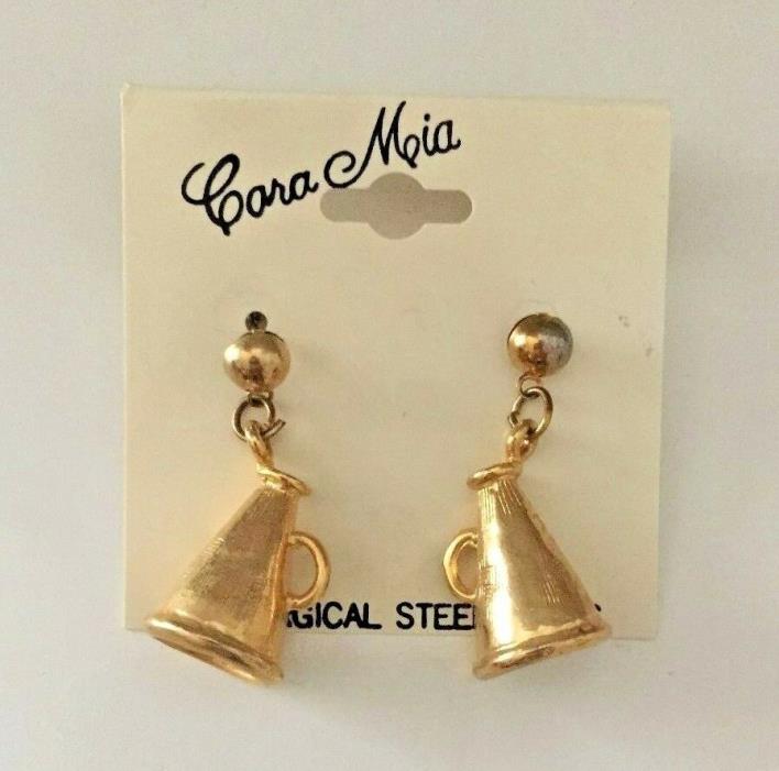 Vintage Gold Tone Megaphone Surgical Steel Post Earrings from Cara Mia