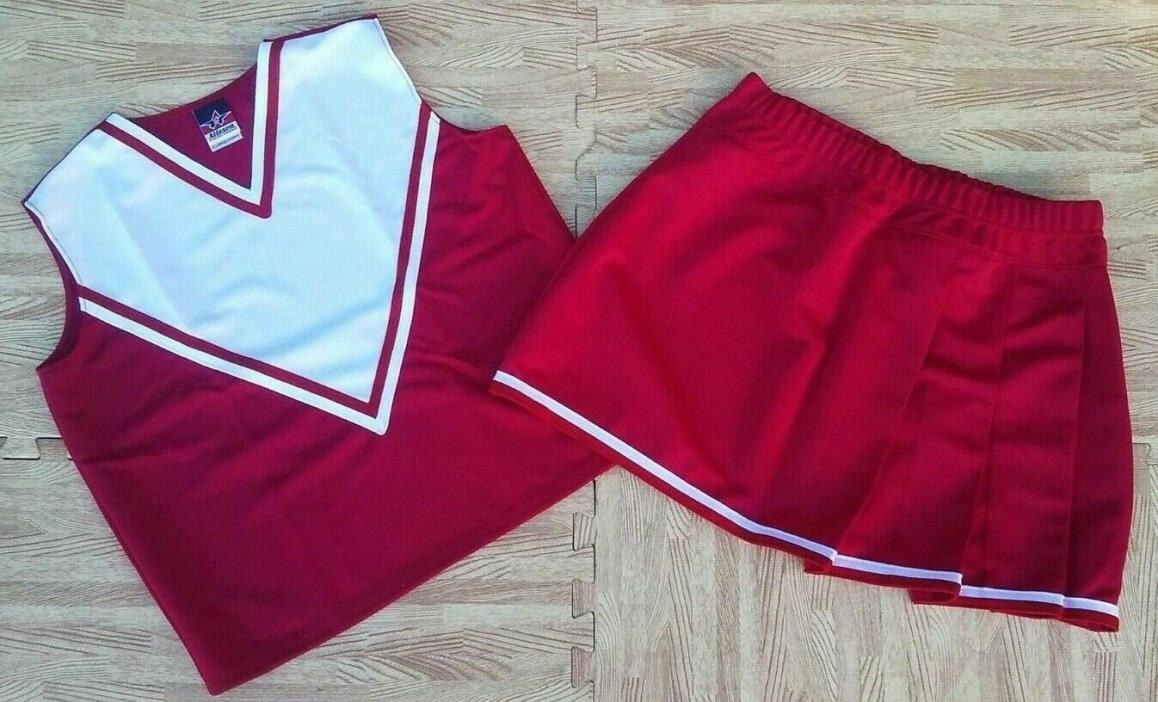 ADULT XL REAL RED WHITE Cheerleader Uniform Top Pleated Skirt  40-42/32-35