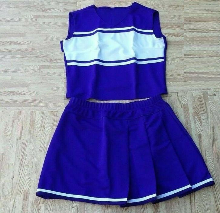 ADULT XL REAL PURPLE WHITE Cheerleader Uniform Top Pleated Skirt 39-41/32-35 NEW