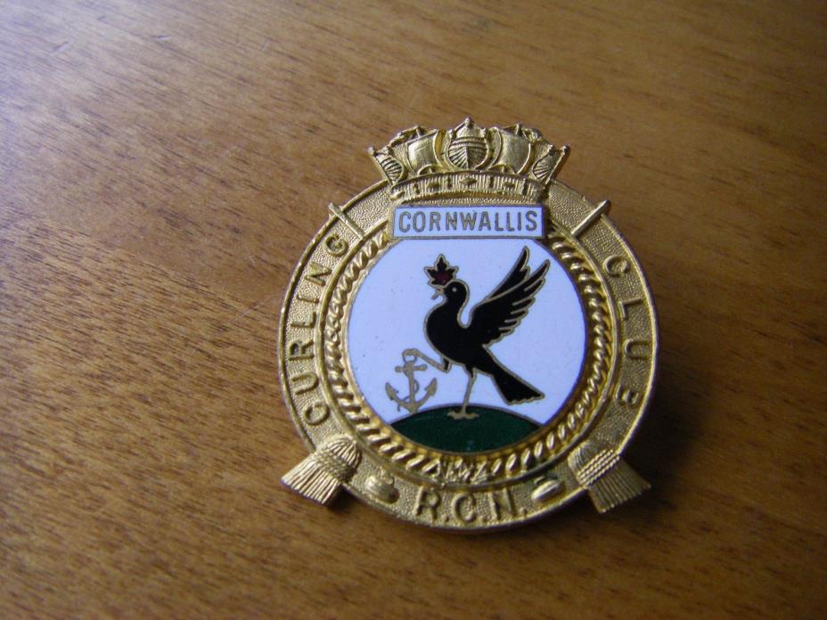 RARE VINTAGE RCN CORNWALLIS N.S. Curling Club Enamel Pin Signed BIRKS