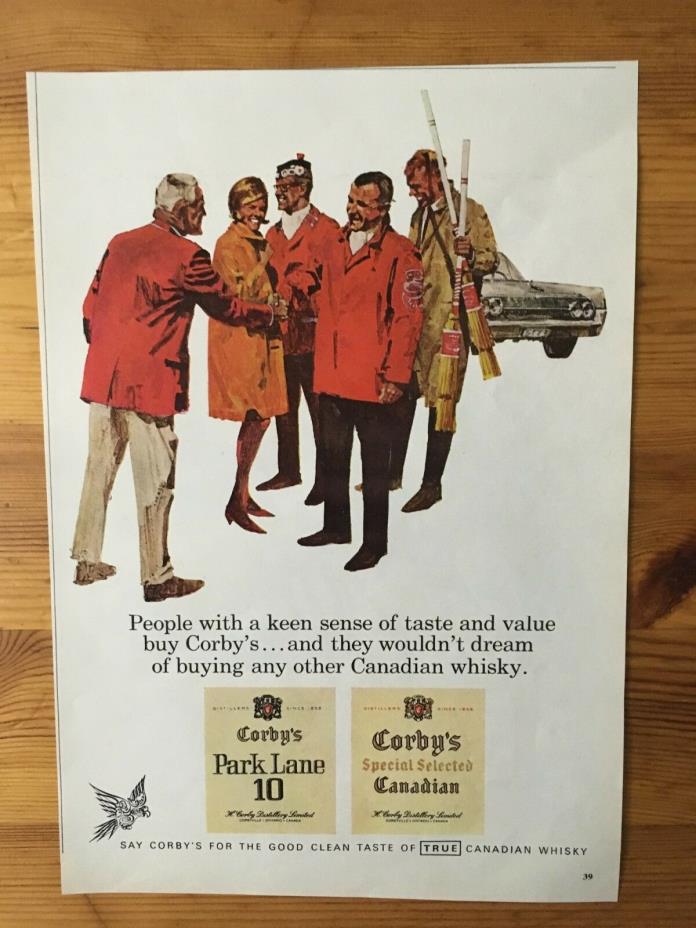 1965 CURLING AD PIN ICE BROOM PIN SWEEP CANADA RINK TEAM CORBY'S WHISKY