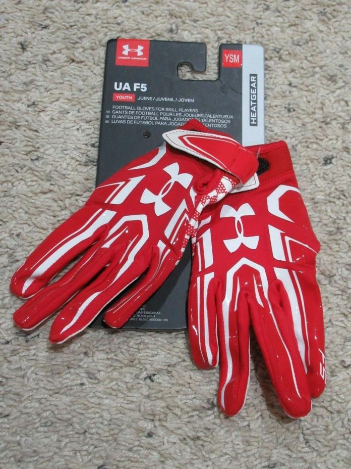 Under Armour UA F5 Youth Boys Football Gloves Red White YSM