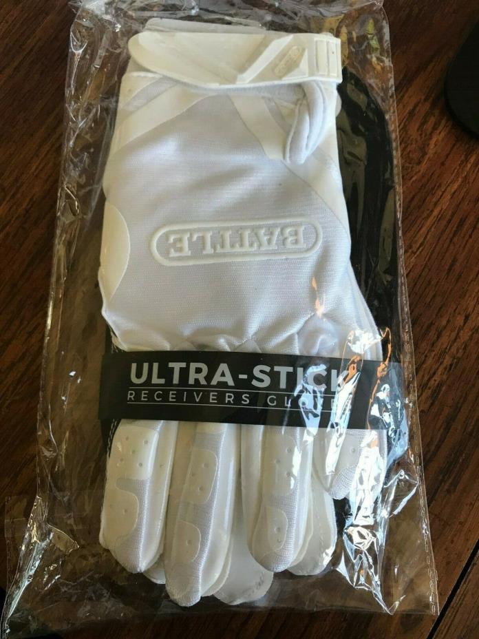 Battle Sports Science Receivers Ultra-Stick Football Gloves Grips White/White Lg