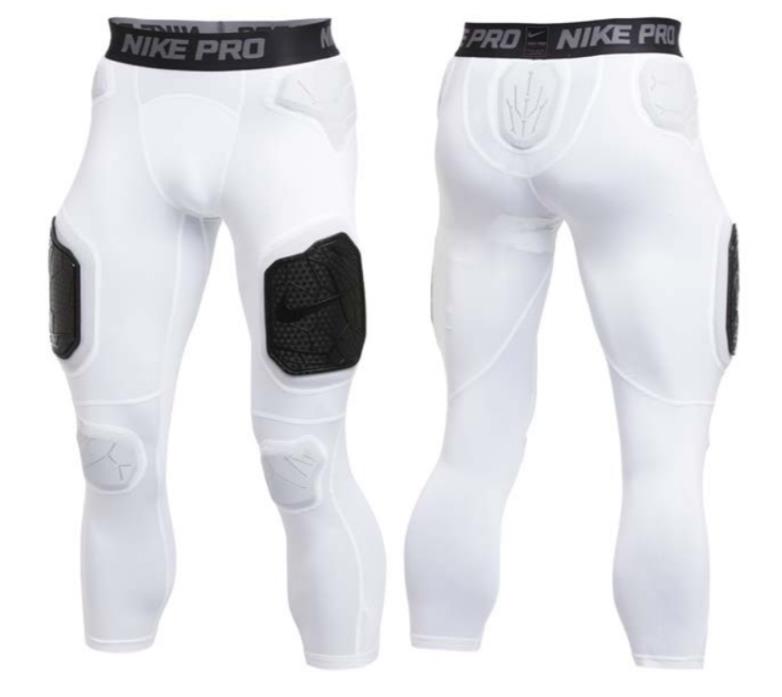 NIKE MENS LARGE PRO HYPERSTRONG PADDED 3/4 TEAM TIGHT WHITE AO6231-100 HS2