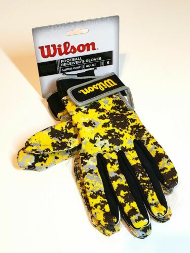 Wilson Football Receiver's Gloves [Adult Small] Super-Grip Camo Yellow Silicone