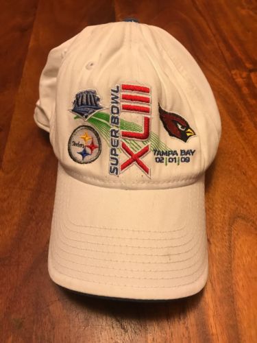 Super Bowl XLIII 43 Commemorative Baseball Cap Hat White Strap Back Reebok (CT)