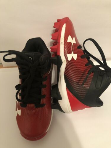 Toddler Boys Size 8 High Top Under Armour Cleats Red And Black Baseball