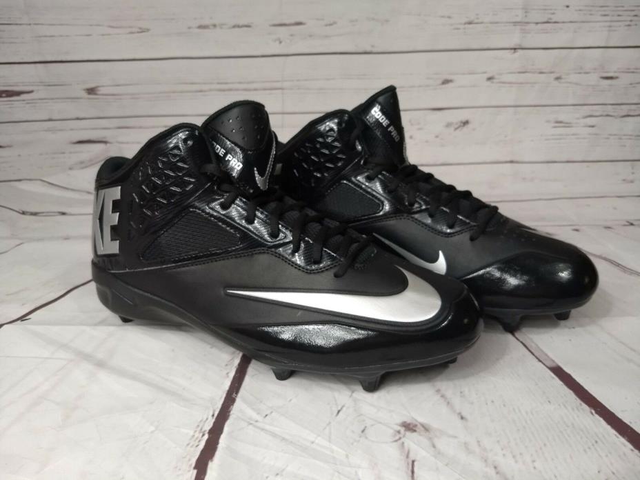 Nike Mens Lunar Code Pro Mid Football Cleats Black Silver 579669-002 Size 13.5