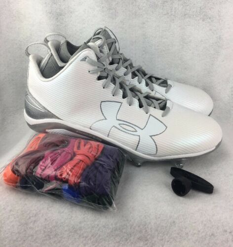 Under Armour Football Cleats Mens Sizes 8, 16 White Silver Colored Laces 371-372