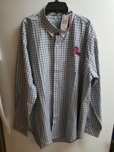 Men's Ole Miss XL Campus Specialties Blue And Gray Plaid Long Sleeve Oxford...