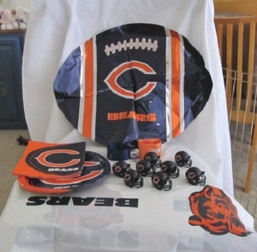Chicago Bear's NFL Party Pack ~ Mini Helmets, Table Cloth, etc. ~ Lots of extras
