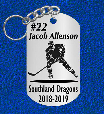 Ice HOCKEY Player Keychain Gift, Personalized FREE with Name, Team and Number!