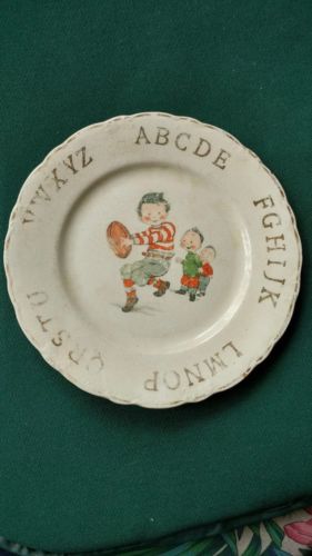 Antique football ABC plate 1920s child uniform with football RARE unusual great