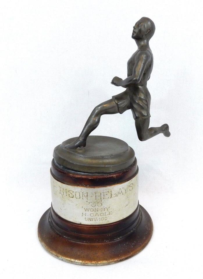 Antique 1935 OBU Bison Relays Running Race Trophy Won By H. Cagle Oklahoma Univ.