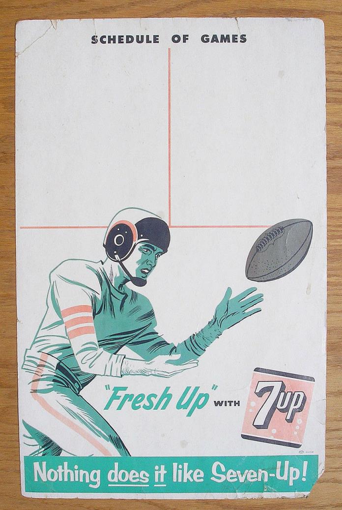 Vintage 1957 7-Up Football Cardboard Sign, Ad, Broadside, College Football Large